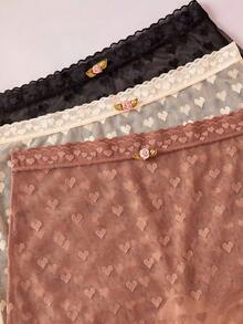 Elorette 3pcs/Set Sweet Heart Jacquard Mesh Lace Trim Panties - Multicolor - View 8