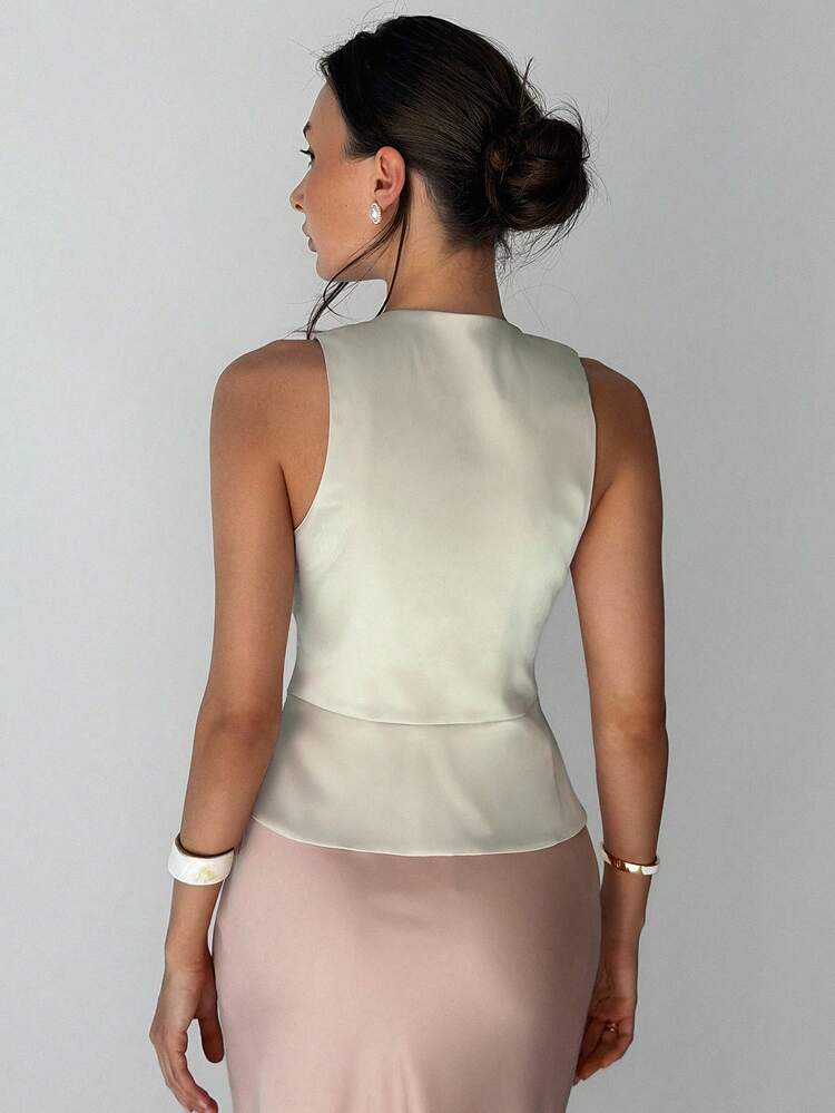 Women's Solid Color V-Neck Sleeveless Cropped Elegant Summer Vacation Tank Top Vest