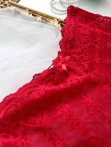SHEIN Elacene 纯色蕾丝高腰性感三角裤内衣 - 紅色 - 查看 5