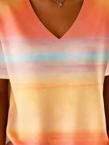 EMERY ROSE Plus Size Women's Tie-Dye Print Round Neck Short Sleeve Casual Versatile T-Shirt - Multicolor - View 3