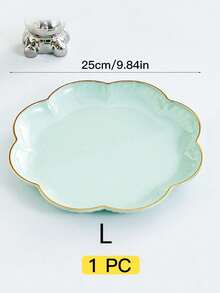 SHEIN 1pc Flower Shaped Gold Rimmed Tray, Multi-Purpose - Mint Green - View 14