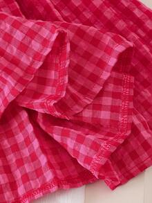 Tween Girls Plaid Sleeveless Shirt Paired With Plaid Pleated Mini Skirt - Hot Pink - View 5