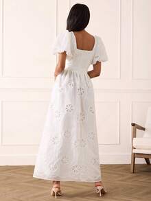 Lilora 女款優雅刺繡長洋裝，高端時尚百搭優雅禮服，適合通勤、日常休閒出遊、聚會、約會派對、婚禮、派對、休閒、出遊、婚禮、夏季、度假旅行 白色 - 白色 - 查看 3