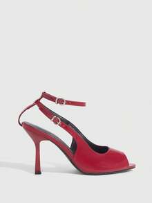 CUCCOO SZL Vintage Red Patent Leather Open Toe High Heel Double Ankle Strap Open-Toed High Heels Commuter Dating Banquet Women's Sandals - Red - View 6