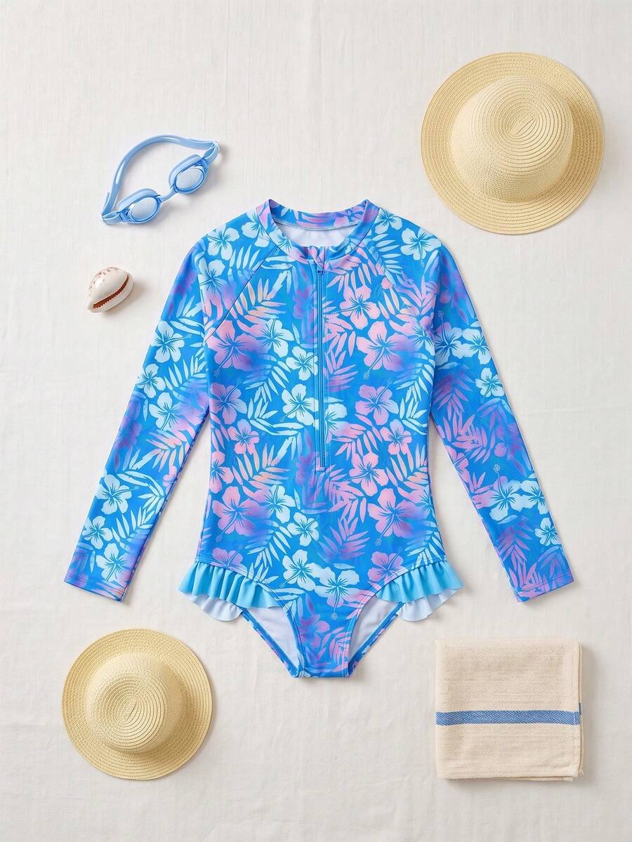 SHEIN Bộ đồ liền thân mùa hè cho bé gái tuổi teen - Màu xanh lam - Xem 1