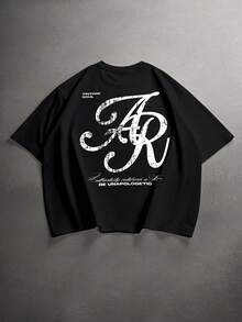 Men's Minimalist And Versatile Short-Sleeved T-Shirt With Round Neck And Letter Print - 酒紅色 - 查看 3