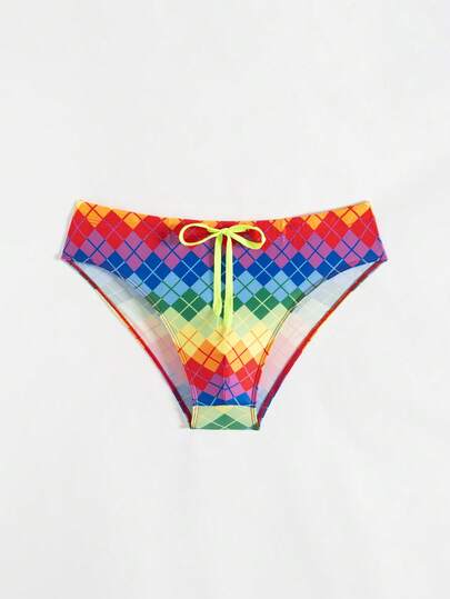 Manfinity KASUA Men's Colorful Argyle Print Swim Trunks