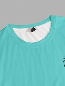 Manfinity RSRT Plus Size Men's Ombre Palm Tree Print Short Sleeve T-Shirt And Drawstring Waist Shorts Casual Set, Holiday - Multicolor - View 4