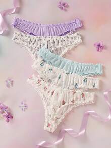 Elorette 5入組草莓圖案木耳邊內褲 - 彩色 - 查看 9