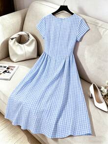 SHEIN Franclia Váy midi nữ - Xanh và trắng - Xem 2