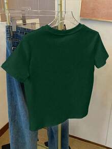 Franclia Women's Casual Foaming Process Round Neck Short Sleeve T-Shirt, Summer - Army Green - View 2