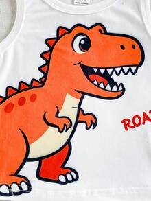 SHEIN Playful Pals Bộ 3 món áo vest cổ tròn họa tiết khủng long cho bé, thích hợp mặc mùa hè. - Nhiều màu - Xem 4
