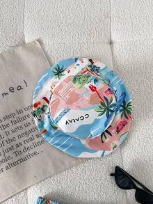 SHEIN 男童三件套夏季沙滩套装 | 男女童夏威夷风白色无袖背心 + “夏日时光”蓝色棕榈树印花短裤 + 配套遮阳帽 | 沙滩度假泳装罩衫 | 水上游戏服 | 4-7岁户外套装 | 家庭沙滩旅行休闲短裤帽子套装 | 清凉夏日装扮 - 彩色 - 查看 5