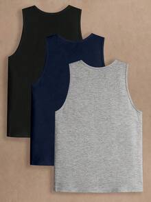Manfinity RebelGame 3pcs/Pack Men's Casual Solid Color Knit Sleeveless Vest, Suitable For Daily Wear - Multicolor - View 2