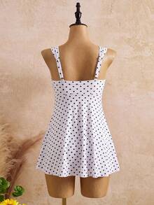 Bellisia Bộ bikini nữ mùa hè chấm bi thắt nơ, dây bản rộng, kiểu dáng retro, áo khoác ngoài bikini với đáy tam giác, trang phục đi biển. - trắng - Xem 2