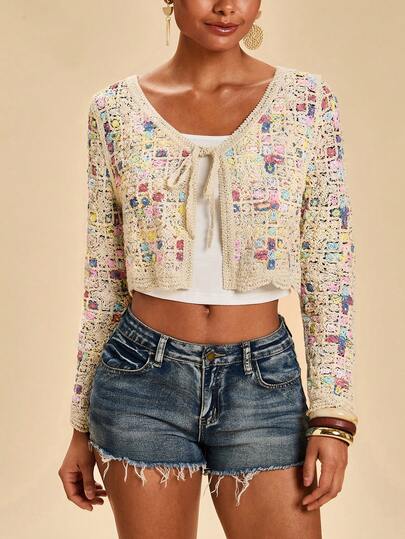 Travachic Women's Vacation Front Tie Long Sleeve Cardigan