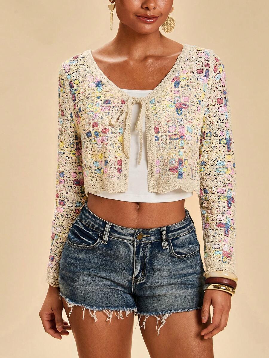 Travachic Áo khoác cardigan dài tay buộc phía trước dành cho nữ, thích hợp cho kỳ nghỉ - Nhiều màu - Xem 1