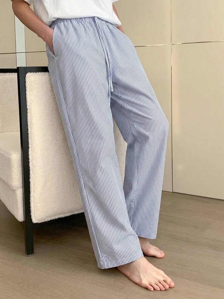Blue Long Elastic Waist Men's Loungewear Bottoms