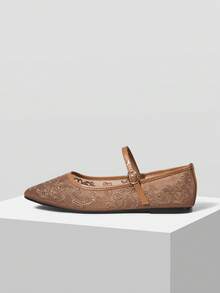 MOTF WOMEN ELEGANT VERSATILE COMMUTING VELVET FLORAL EMBROIDERY BUCKLE STRAP FLATS FOR CHRISTMAS - Light brown - View 6