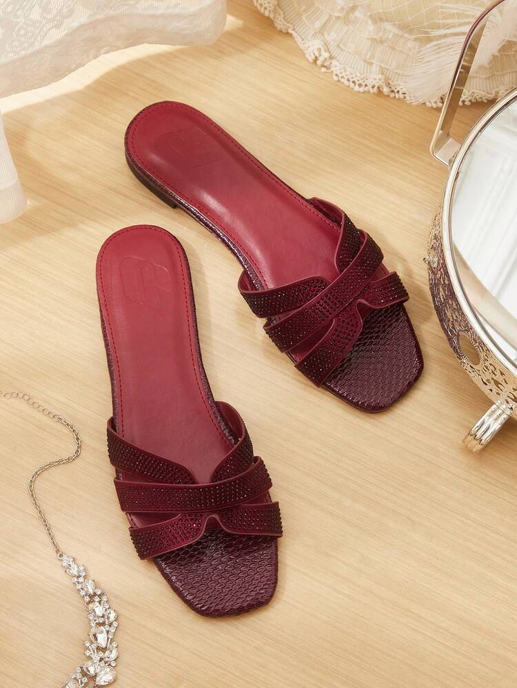CUCCOO HITCHD Ladies Fashion Sexy Red Butterfly Ring With Red Rhinestone Inlaid Home Outdoor Walking Flat Sandals