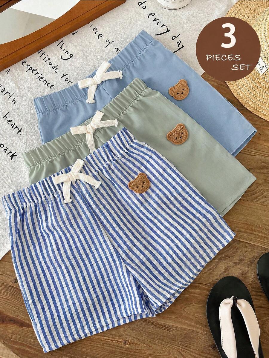 LMoss Kids Pantalones cortos con estampado de oso a rayas para niños pequeños - Multicolor - Ver 1