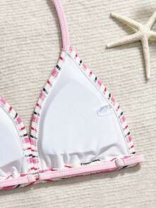 3pcs/Set Tween Girls Striped Bikini Set With Shawl, Fashionable Elegant Swimwear Suitable For Swimming, Summer Vacation, Beach, Pool, Holiday Party - Multicolor - View 5