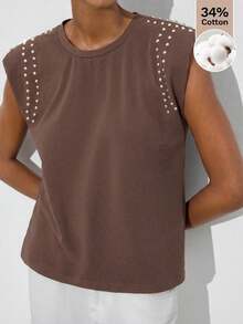 MAIJA Casual Floral Print Short Sleeve Relaxed Fit Tee,Summer Top - Brown - View 3