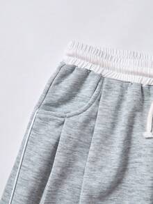 SHEIN Pantalones de chándal relajados con cordón de bloqueo de color gris jaspeado y blanco para adolescentes - Gris - Ver 6