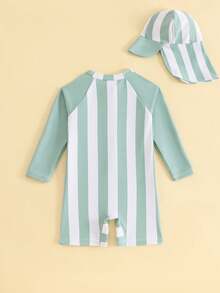 Infant/Toddler Boys' Striped Zip-Up Long Sleeve Swimsuit - Green - View 2