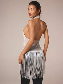 COSMINA Top alla moda e sexy con coulisse sul fondo, di colore unito, per donna - Bianco - Visualizzare 4