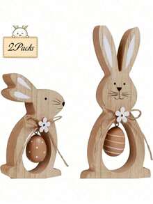 2PCS Set Cute Wooden Rabbit Egg Stackable Decor Indoor Home Party Joyful Spring Decoration Tabletop Ornament Shelf Sitter Mantel Decor For Easter Spring Celebration Holiday Festive Display - Easter Bunny Edition - View 15