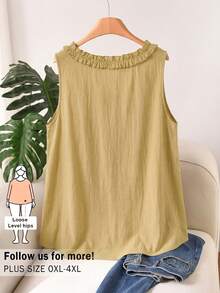CosyJoli Plus Size Solid Color Minimalist Sleeveless Top - Yellow - View 2