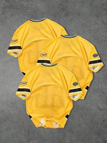 Manfinity Gritte Field Men's Number Print Striped Contrast Color T-Shirt, Classic American Sports Jersey, Football, Gym, Holiday - Yellow - View 3