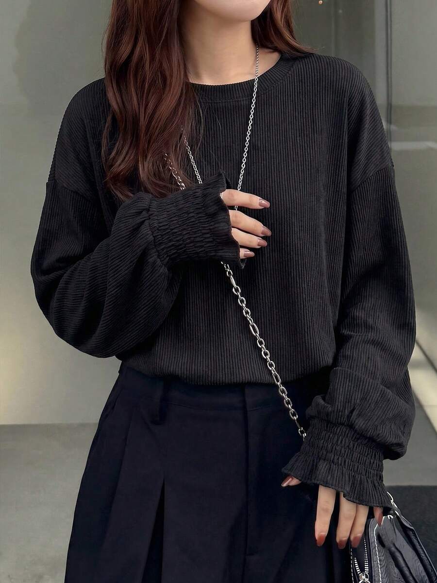 FRIFUL Women's Solid Color Casual Versatile Daily Wear T-Shirt - Black - View 1