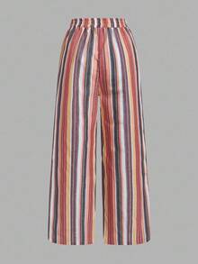 Set Of 3 High-Waisted Loose Straight-Leg Trousers With Drawstring And Pockets, Solid Color And Versatile, Suitable For Spring/Summer - Apricot - View 8