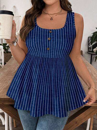 EMERY ROSE Áo tank top không tay kẻ sọc cỡ lớn, thích hợp cho mùa hè.