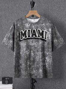 SHEIN Teen Boy Casual Snowflake-Like Texture + 3D Letter Pattern Street Style Y2K Short Sleeve Round Neck T-Shirt, Suitable For Summer - Grey - View 6