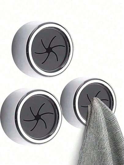 SHEIN 3pcs Kitchen Towel Holder, Self Adhesive Wall Dish Towel Hook, Round Wall Mount Towel Holder For Bathroom, Kitchen And Home, Wall, Cabinet, Garage, No Drilling Required