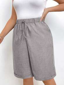 EMERY ROSE Pantalones cortos casuales de unicolor talla grande - Gris - Ver 3
