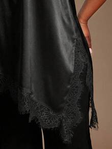SHEIN SXY Áo hai dây gợi cảm phối ren, vạt bất đối xứng dành cho nữ cỡ lớn - màu đen - Xem 8