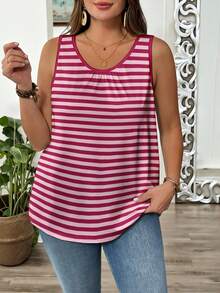 EMERY ROSE Plus Size Women Casual Striped Print Sleeveless Tank Top - Multicolor - View 5
