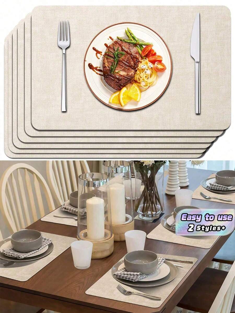 6/4-Piece Leather Placemats - Waterproof - Easy To Clean - Heat Resistant - Non-Slip Placemats Suitable For Indoor And Outdoor Use - Multicolor - View 1