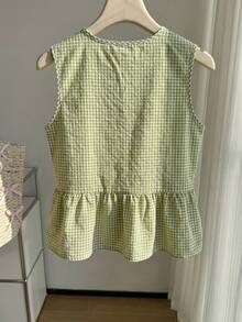 Comfortcana Áo sơ mi nữ dệt kẻ caro xanh lá cây - màu xanh lá - Xem 2