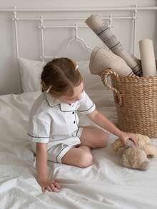 Dazy Kids 女童休闲翻领短袖家居服套装（小号） - 白色 - 查看 4