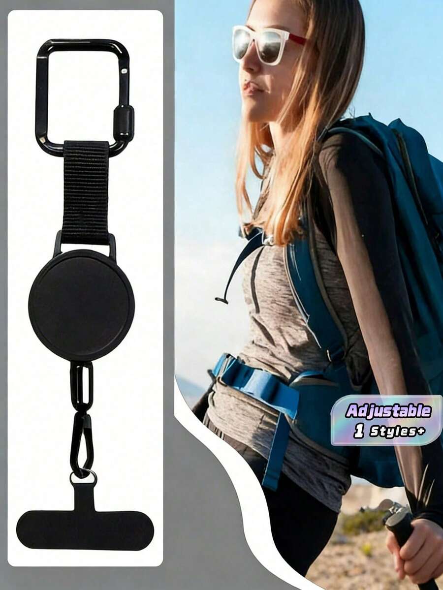 1 pieza Soporte ajustable antirrobo para teléfono con cordón de y mosquetón para smartphone, para senderismo, ciclismo y escalada - Negro - Ver 1