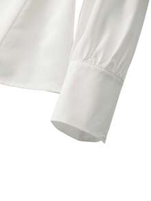 Velvienne Plus Size Women Elegant Long Sleeve Button-Up Blouse With Ruffle Hem - White - View 3