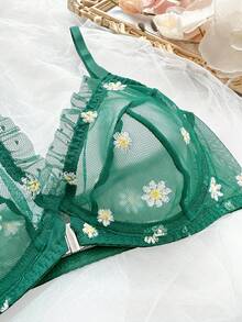 PetitDoll 2pcs Romantic Embroidered Underwire Sexy Lingerie Set - Dark Green - View 6