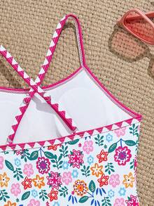SHEIN Áo tắm liền thân dây mảnh, chéo, họa tiết hoa nhí dễ thương dành cho bé gái tuổi teen. - Nhiều màu - Xem 5