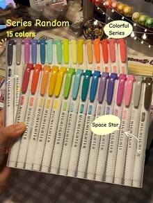 A 15-Color Double-Ended Writing Pen Set, Highlighters, Writing Pens, And The Idea Of A Sweet Pastel School Gift - Multicolor - View 10