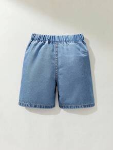 SHEIN Quần short denim giặt lưng thun cho bé trai - Rửa nhẹ - Xem 2